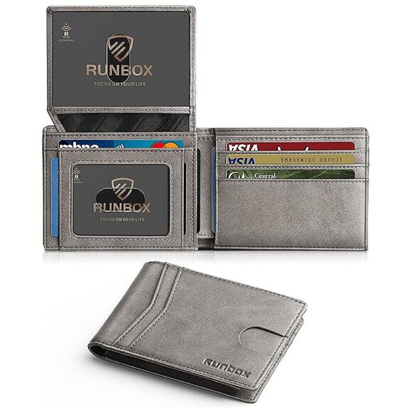 Wallet for Men Slim Rfid Leather 2 ID Window With Gift Box Classic grey-new